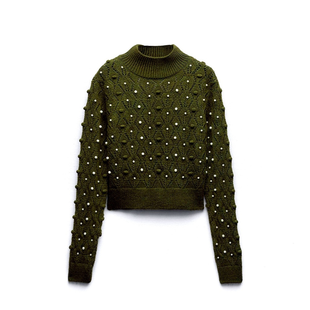 Knit Open Back Pearly Sweater